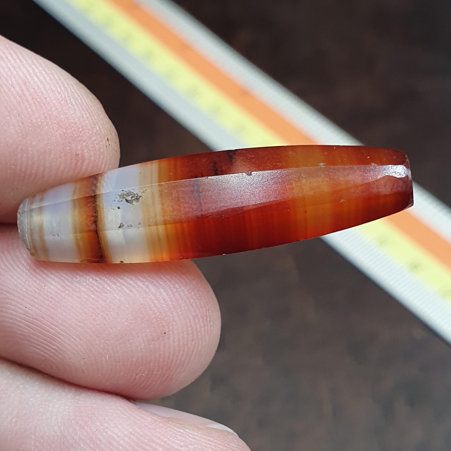 Antique Red and White Stripes Agate Trade Bead: Rare African Faceted Bead 35.6mm
