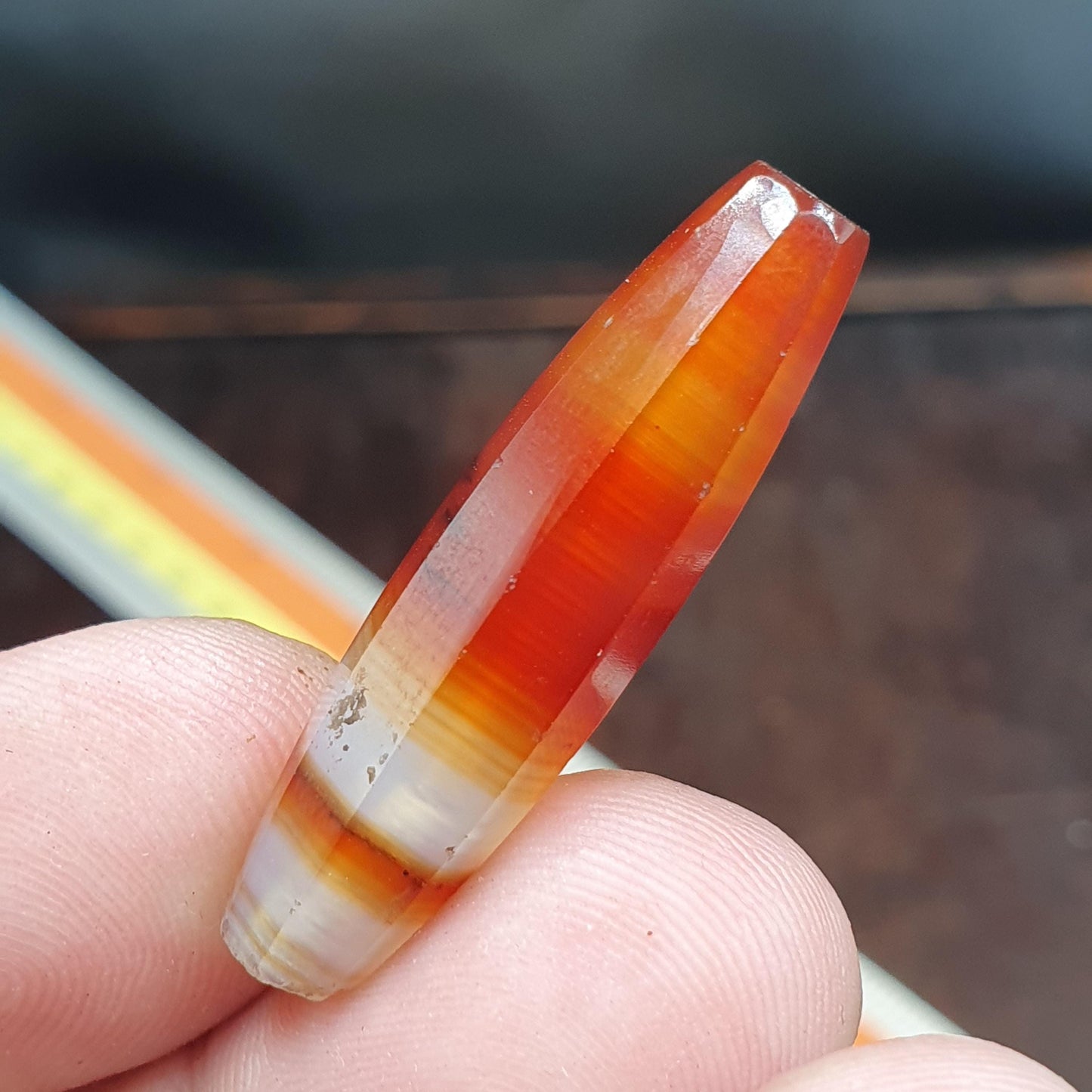 Antique Red and White Stripes Agate Trade Bead: Rare African Faceted Bead 35.6mm