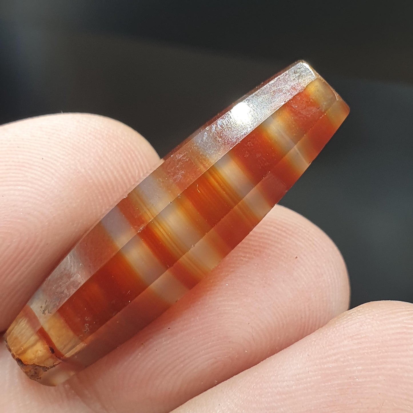 Antique Red and White Stripes Agate Trade Bead: Rare African Faceted Bead 35.5mm
