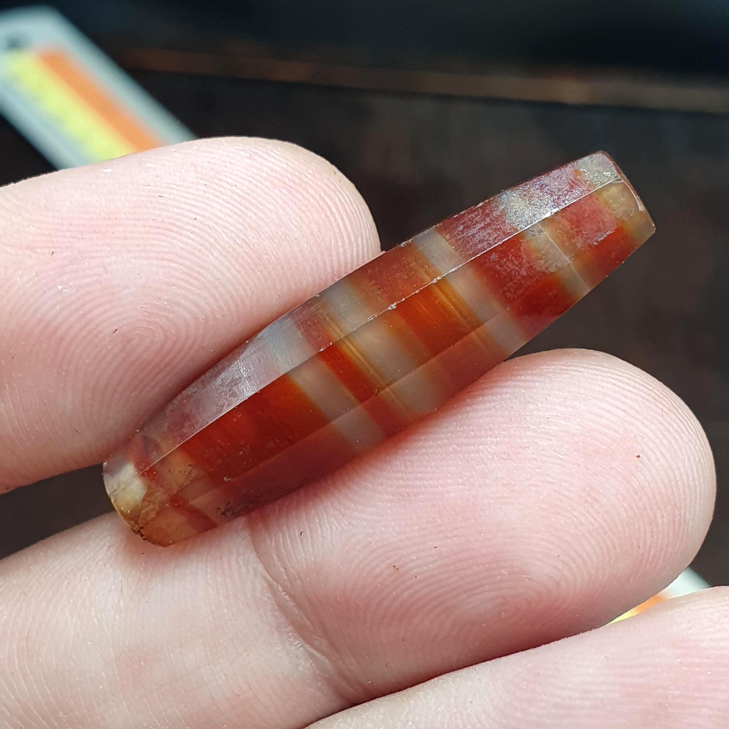 Antique Red and White Stripes Agate Trade Bead: Rare African Faceted Bead 35.5mm