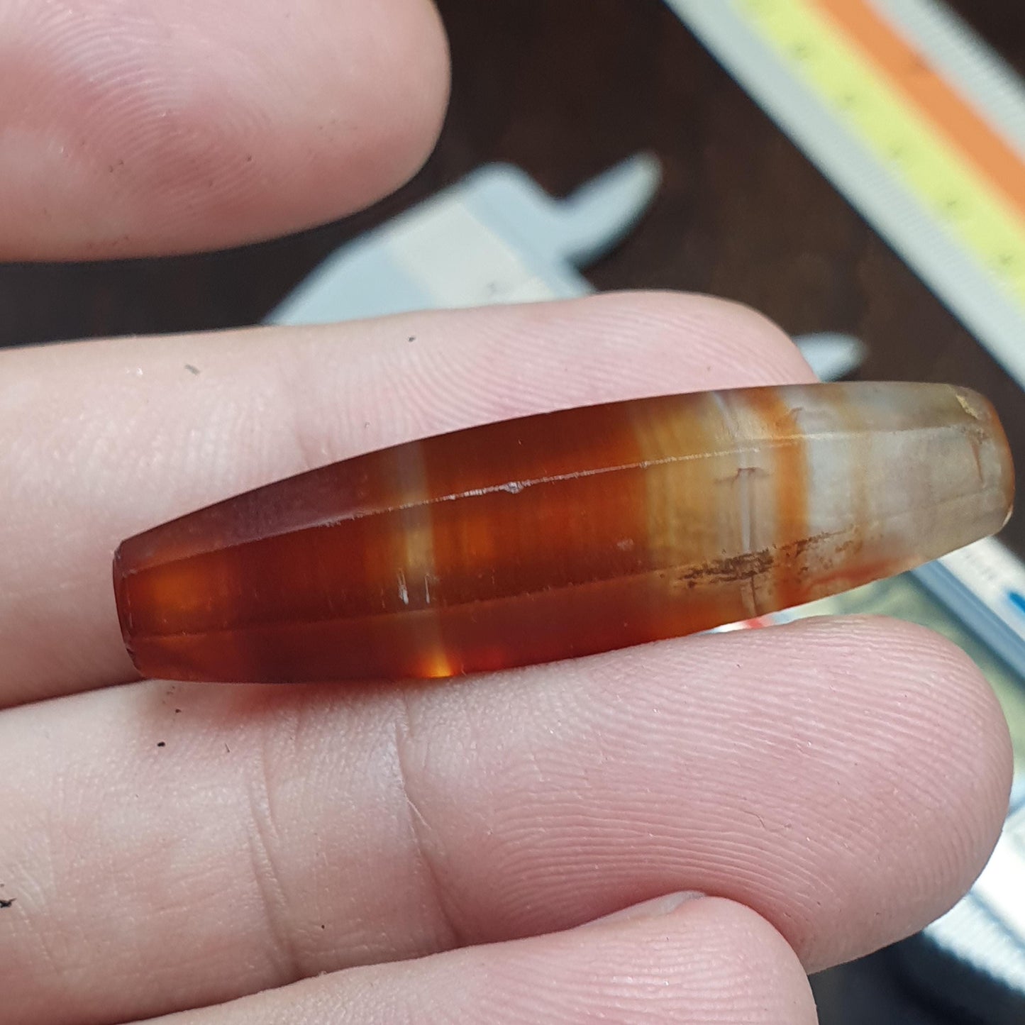 Antique Red and White Stripes Agate Trade Bead: Rare African Faceted Bead 39.9mm