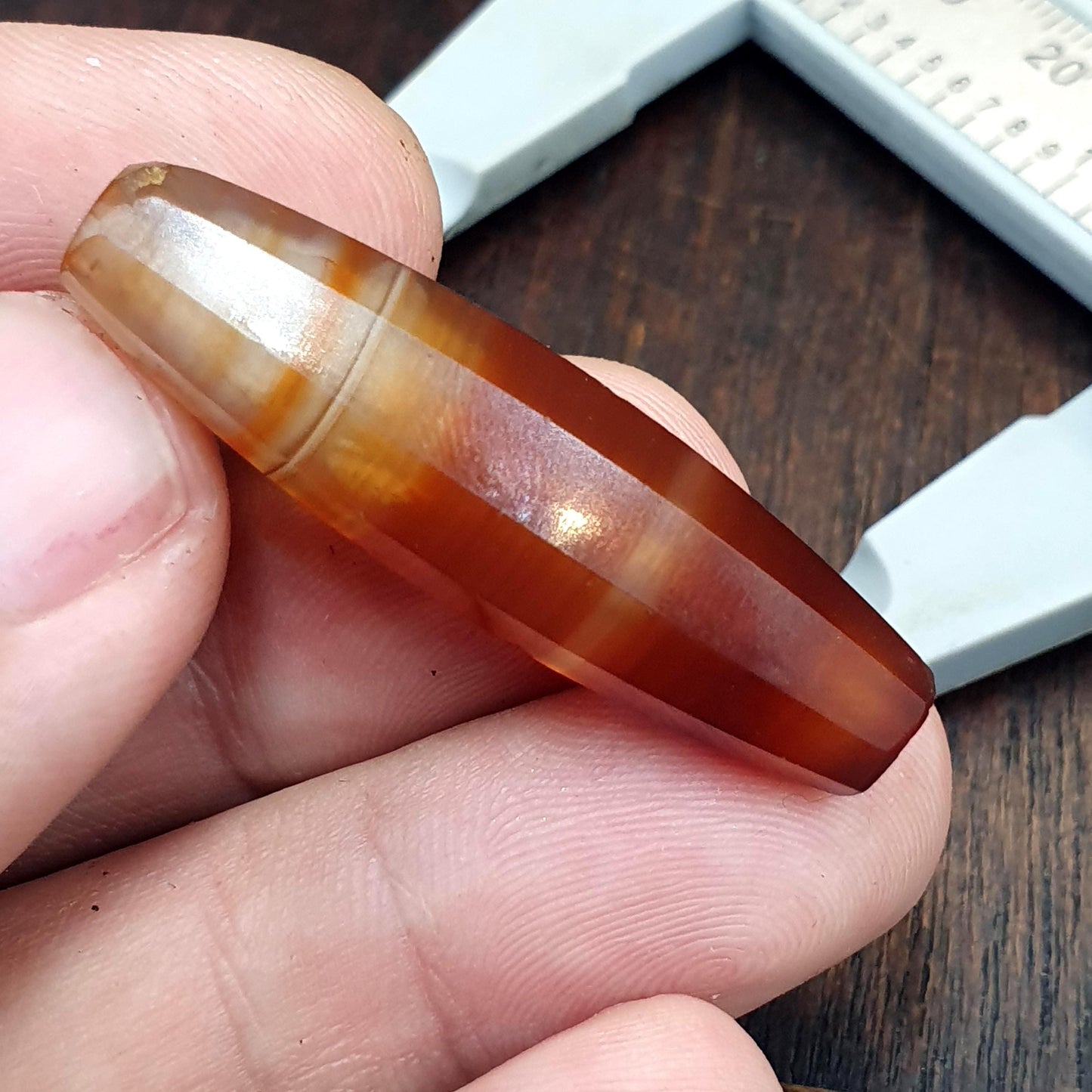 Antique Red and White Stripes Agate Trade Bead: Rare African Faceted Bead 39.9mm
