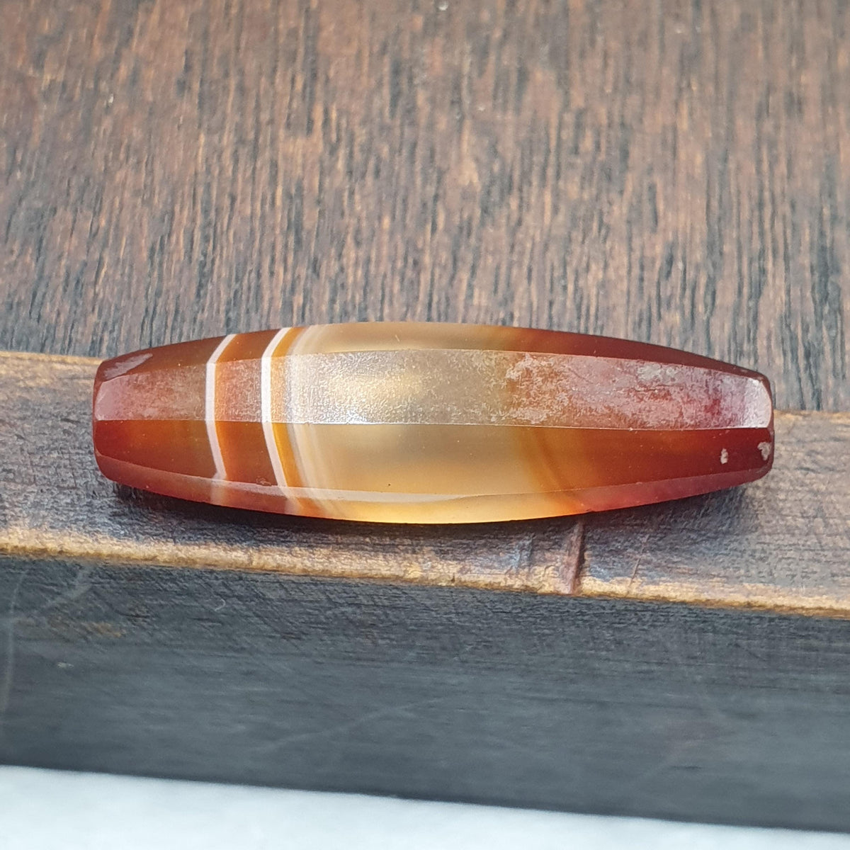 Antique Red and White Stripes Agate Trade Bead: Rare African Faceted Bead 34.5mm