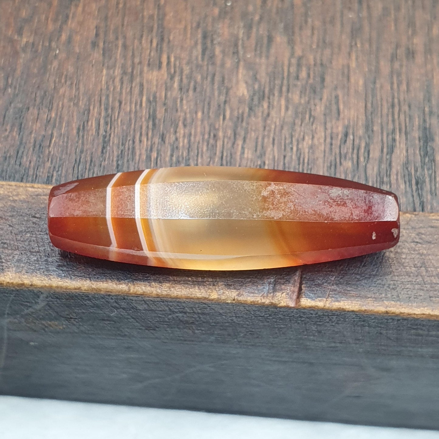 Antique Red and White Stripes Agate Trade Bead: Rare African Faceted Bead 34.5mm