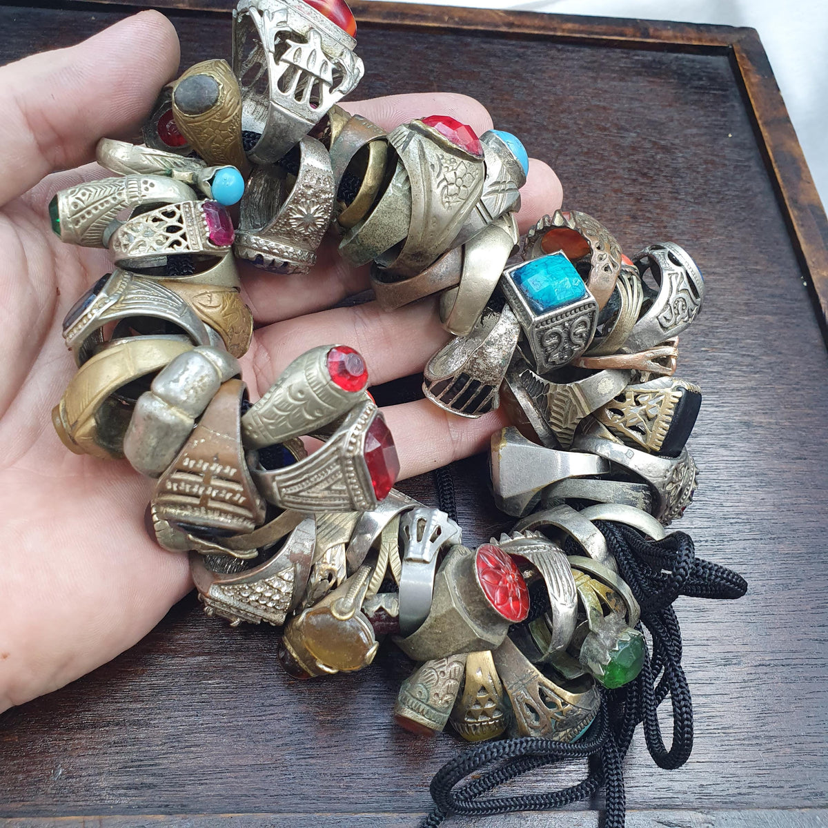 57 Pieces Antique vintage rings with agate, Glass and Resin center Stones