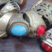 57 Pieces Antique vintage rings with agate, Glass and Resin center Stones