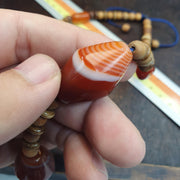 Himalayan tibetan red agate carnelian beads unique pattern necklace