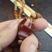 Himalayan tibetan red agate carnelian beads unique pattern necklace