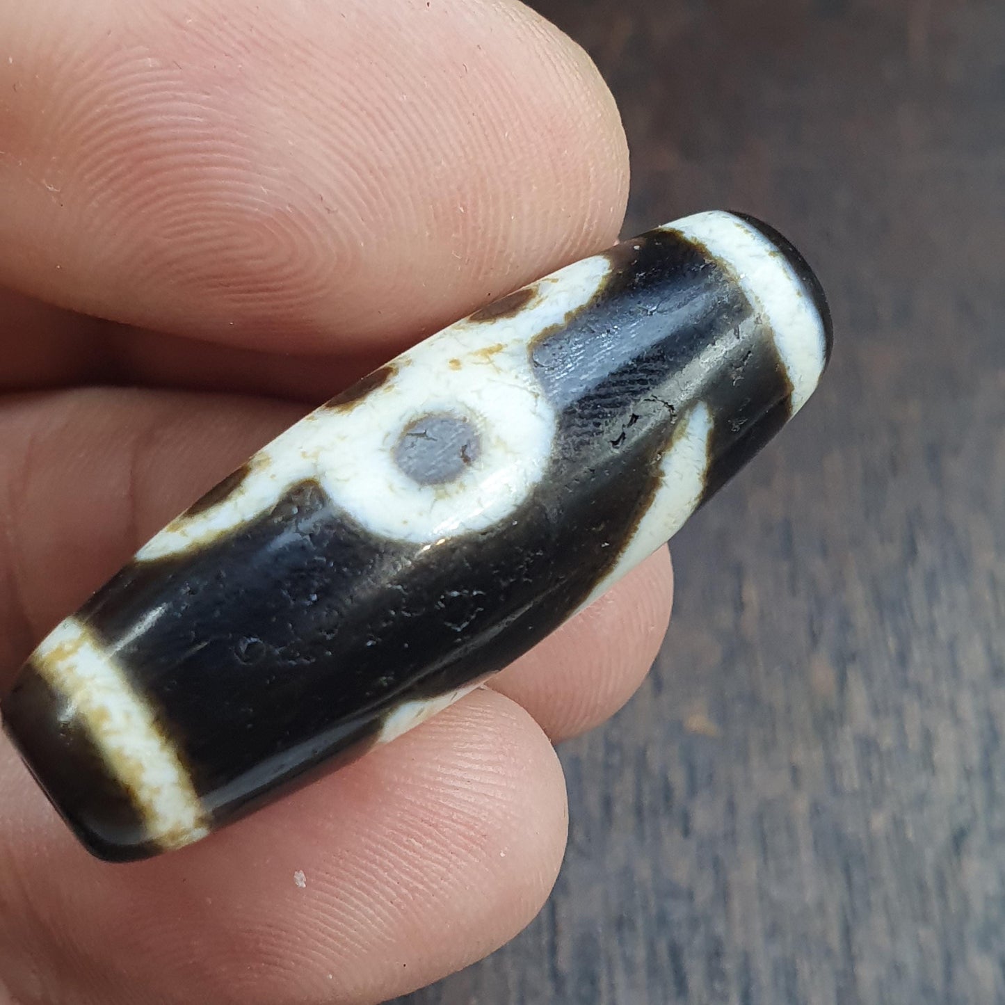 Unique Eyes Pattern OLD Himalayan Indo Tibetan Agate Dzi Amulet Bead