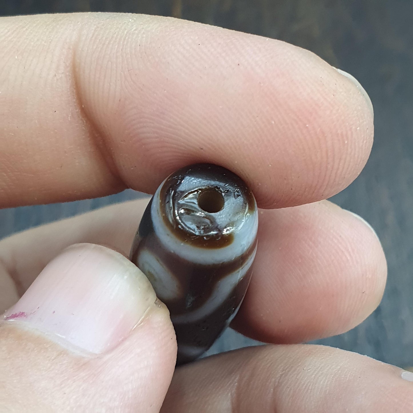 Unique 3 Eyes Pattern OLD Himalayan Indo Tibetan Agate Dzi Amulet Bead