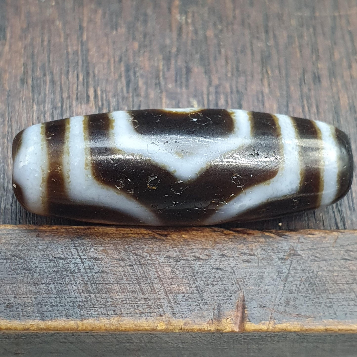 Unique 3 Eyes Pattern OLD Himalayan Indo Tibetan Agate Dzi Amulet Bead