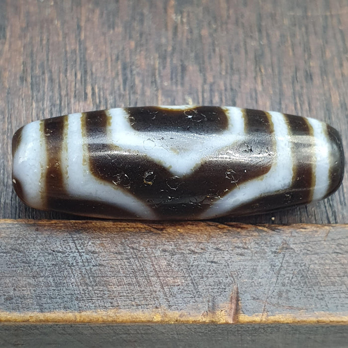 Unique 3 Eyes Pattern OLD Himalayan Indo Tibetan Agate Dzi Amulet Bead