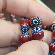 Vintage Venetian Style Maroon, Blue Chevron 9.5mm Beads 24" Long Strand
