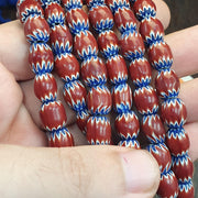 Vintage Venetian Style Maroon, Blue Chevron 9.5mm Beads 24" Long Strand