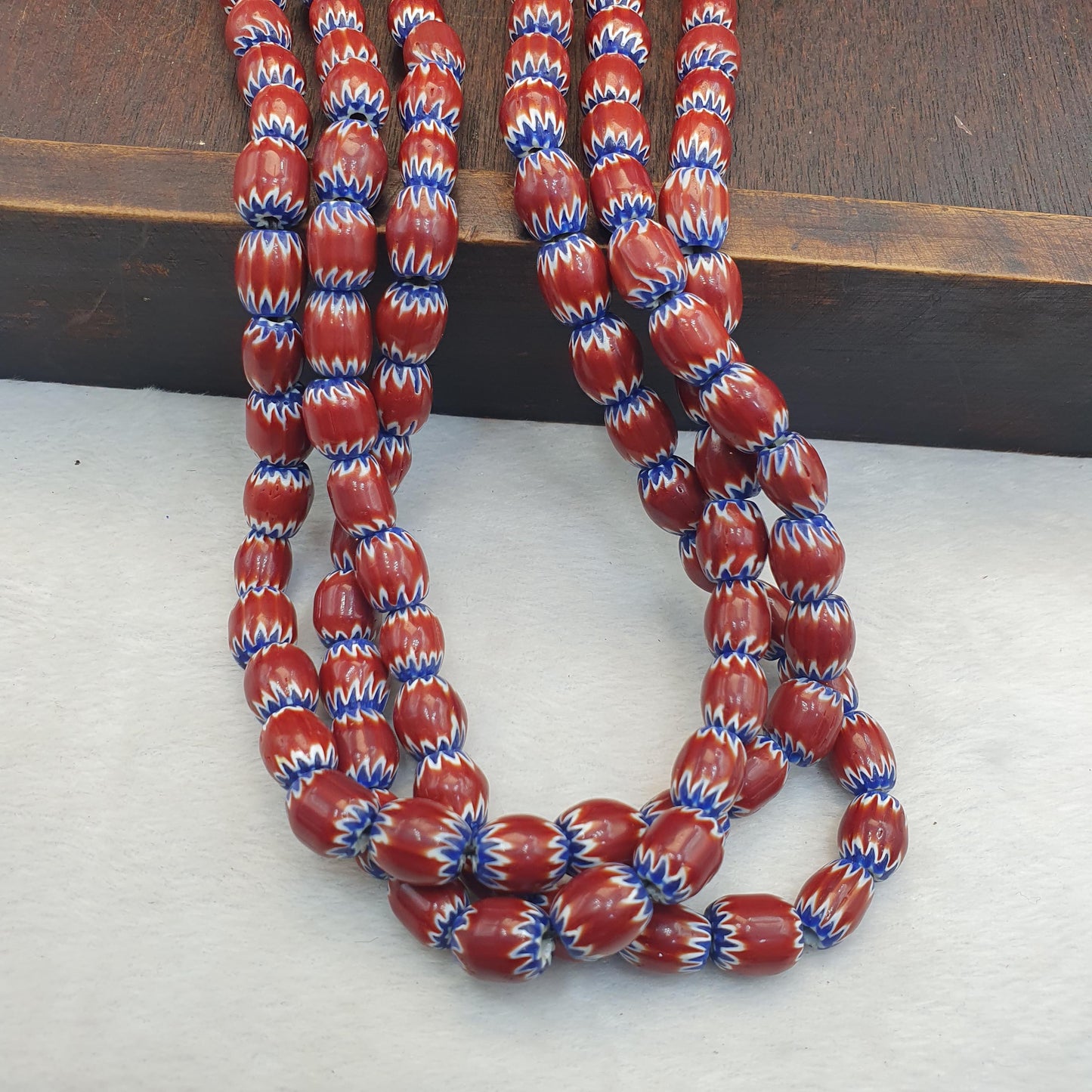 Vintage venetian style Maroon, blue chevron 9.5mm beads 24" long strand