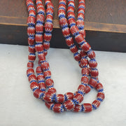 Vintage Venetian Style Maroon, Blue Chevron 9.5mm Beads 24" Long Strand