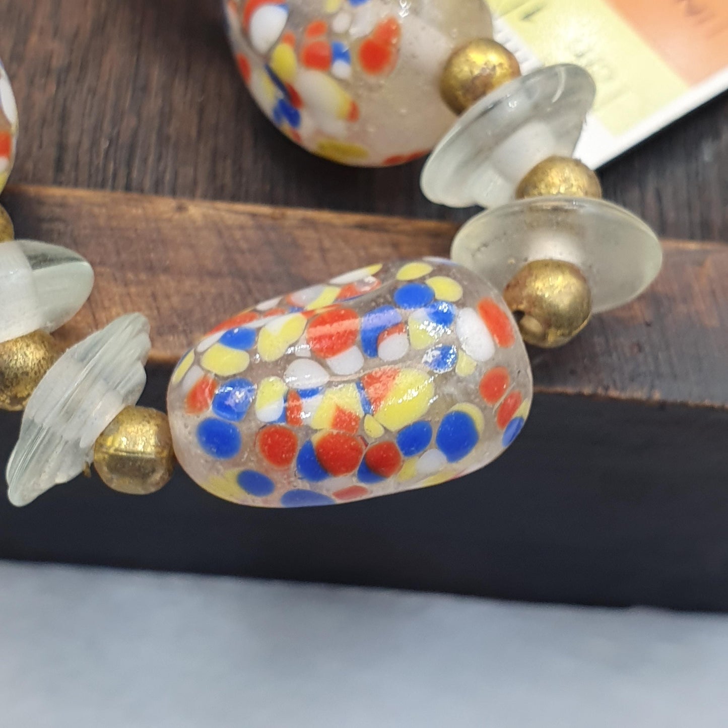 Vintage Murano Style Millefiori Art Glass Bead Necklace Confetti Speckled
