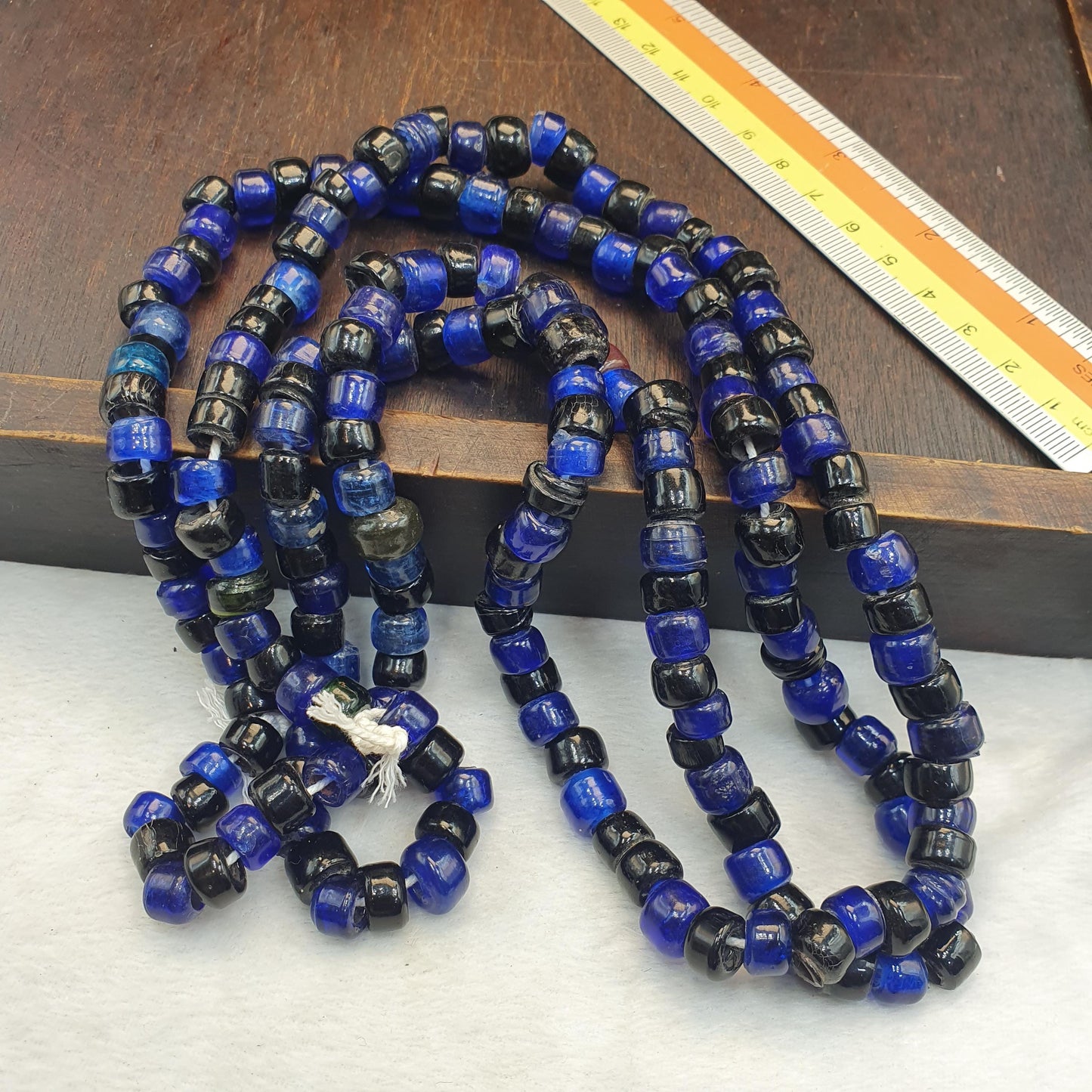 Vintage Cobalt Blue Black Glass Wound Ring Donut Strands 9mm 10mm  lot 2 Strands