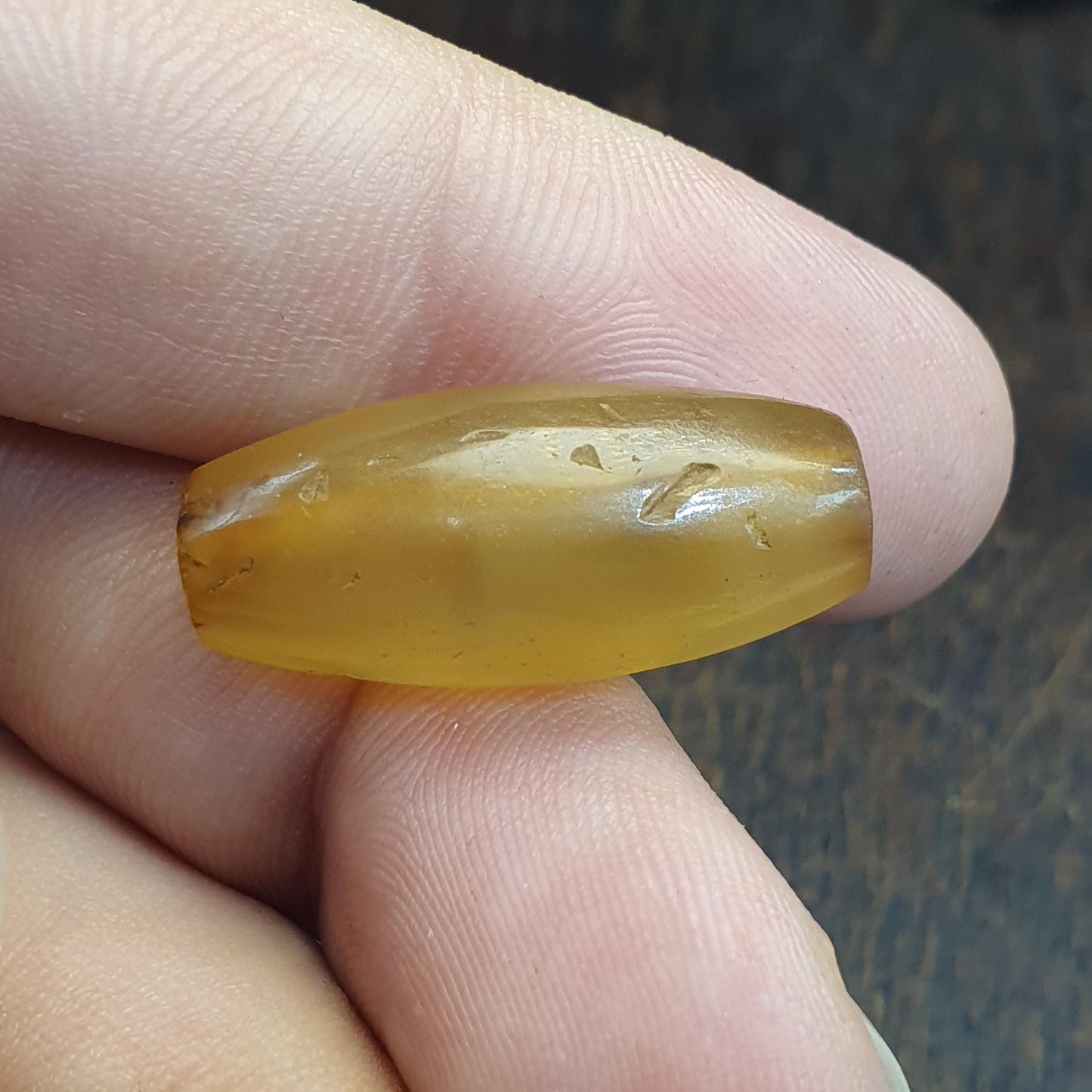 Antique Yellow Agate Bead 25.3mm, Ancient Honey Chalcedony Barrel Bead,  Rare Collectible Bead Amulet