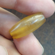 Antique Yellow Agate, Honey Chalcedony Barrel Bead, Glassy Waxy Patina | Translucent Quartz | 25.3mm