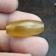 Antique Yellow Agate, Honey Chalcedony Barrel Bead, Glassy Waxy Patina | Translucent Quartz | 25.3mm