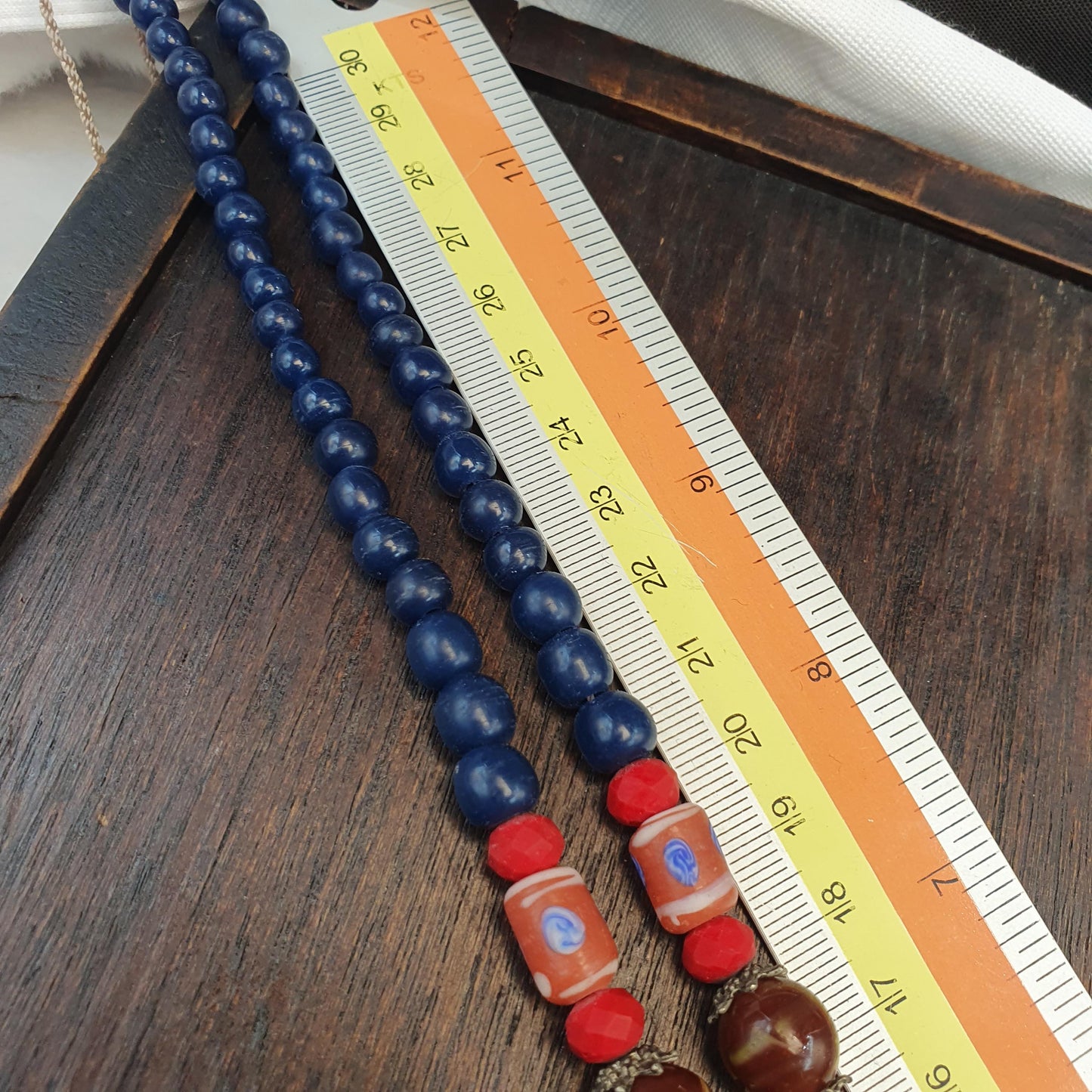 Venetian Style Beads Strand Layered Star Mold Glass Beads • Red White Rossetta Beads Collector Estate Jewelry