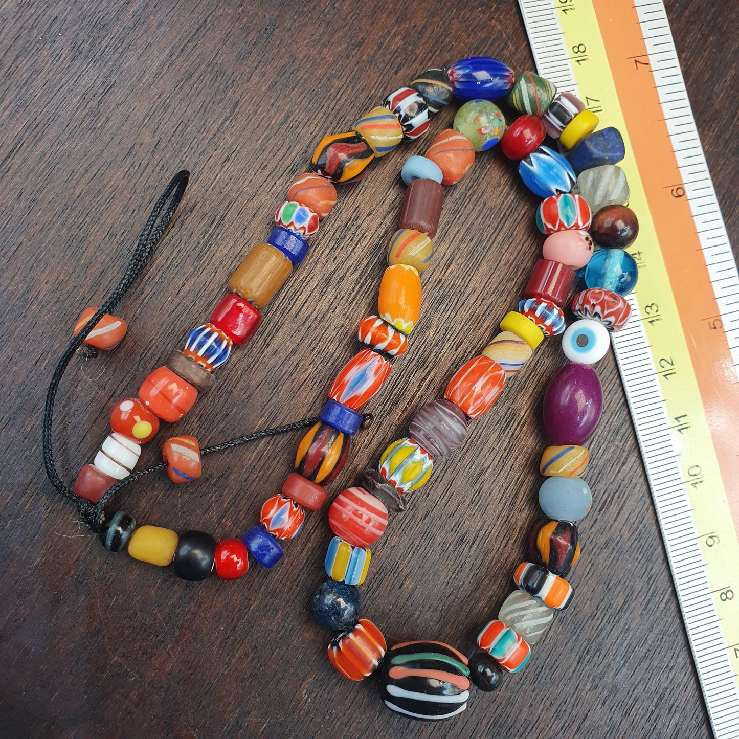 Venetian Style Chevron Bead Necklace, Multi Color Murano Style Glass Beads, Mixed Gemstone and Stone Bead Choker, Tribal Mask Pendant