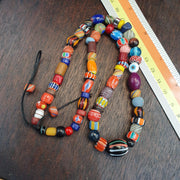 Venetian Style Chevron Bead Necklace, Multi Color Murano Style Glass Beads, Mixed Gemstone and Stone Bead Choker, Tribal Mask Pendant