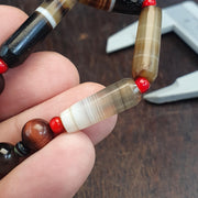 Antique Old Yemeni, Striated White Agate Beaded Bracelet | Tigereye Accent, Tubular Beads