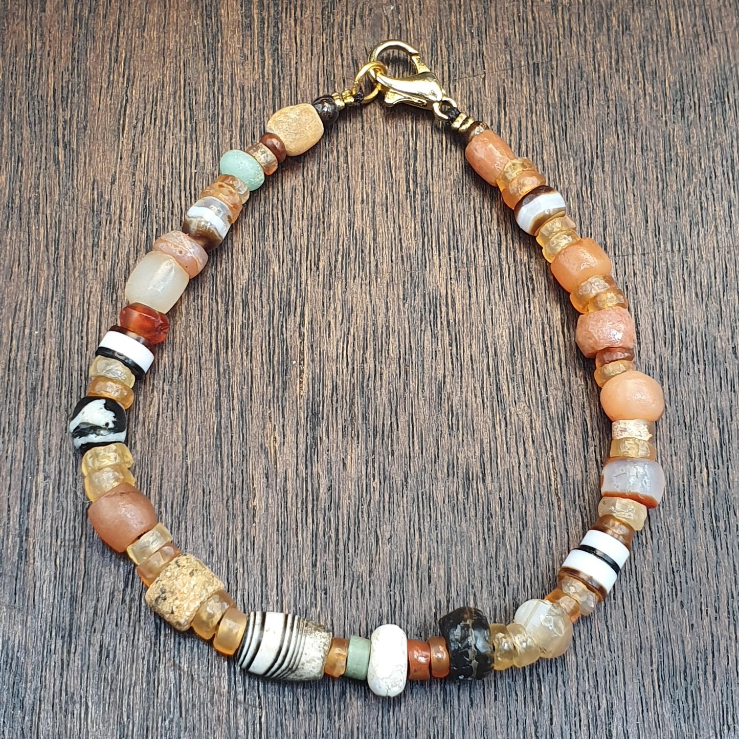 Ancient Agate and Crystal Bead Bracelet 8 Inches, Antique Silk Road Carnelian Talisman, Rare Collectible Gift