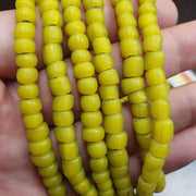 Yellow White Heart, Czech Glass Bead Necklace - Long Complete Strand, 6mm, Seed Style, Handstrung