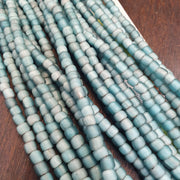 Sky Blue White Heart, Czech Glass Bead Strand | Long Necklace, 5.5-7mm | Vintage Jewelry .