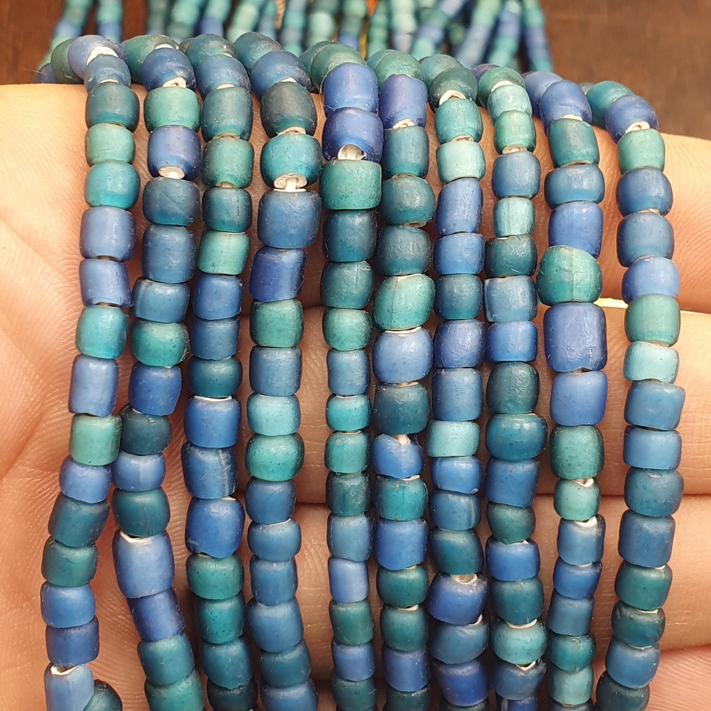 Blue white heart 5.5-7 mm Czech Republic glass beads long strand necklace