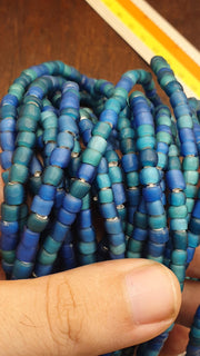 Blue White Heart, Vintage Style Bead Necklace | Czech Glass Strand | 5.5-7mm Complete Length, Sky-Tinted
