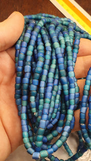 Blue White Heart, Vintage Style Bead Necklace | Czech Glass Strand | 5.5-7mm Complete Length, Sky-Tinted