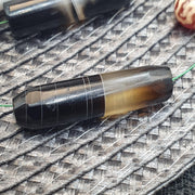 2 Antique Yemeni, Banded Sulemani Agate Beads | Natural Untreated Quartz | Tabular Barrel, 32-34mm