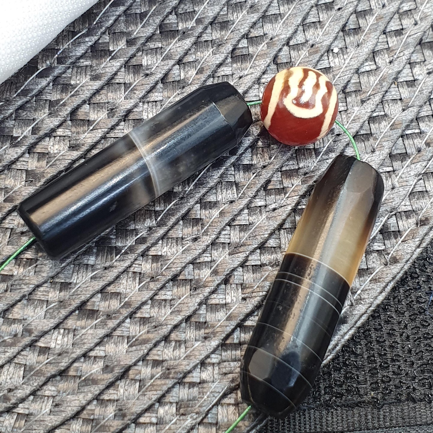 2 Antique Yemeni Agate Beads, Banded Sulemani Agate, Natural Striped Agate Talisman, Ancient Style Chung Dzi Bead, Collectible