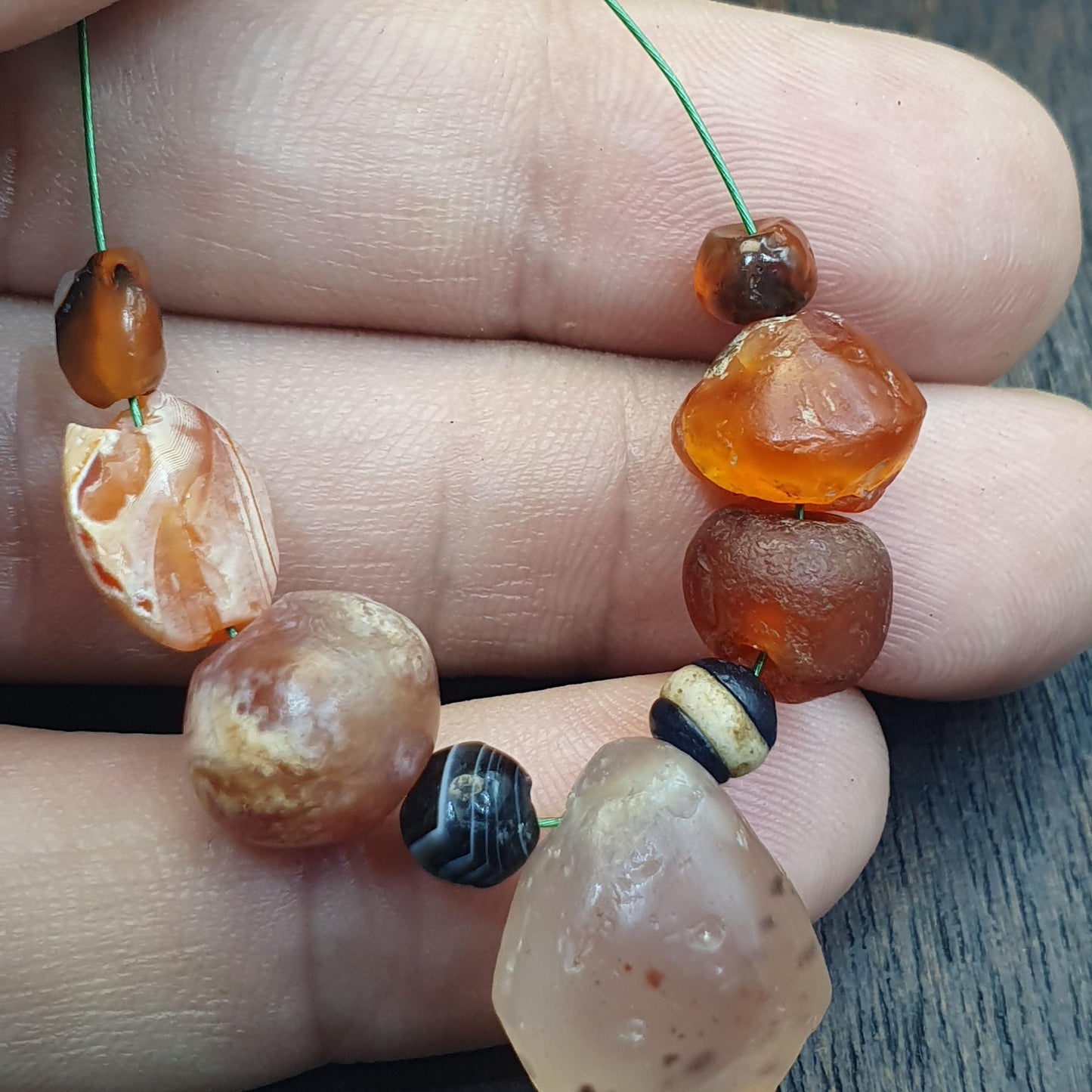 Antique African and Yemeni Carnelian Agate Bead Bracelet: Rare Traded Beads, Mali