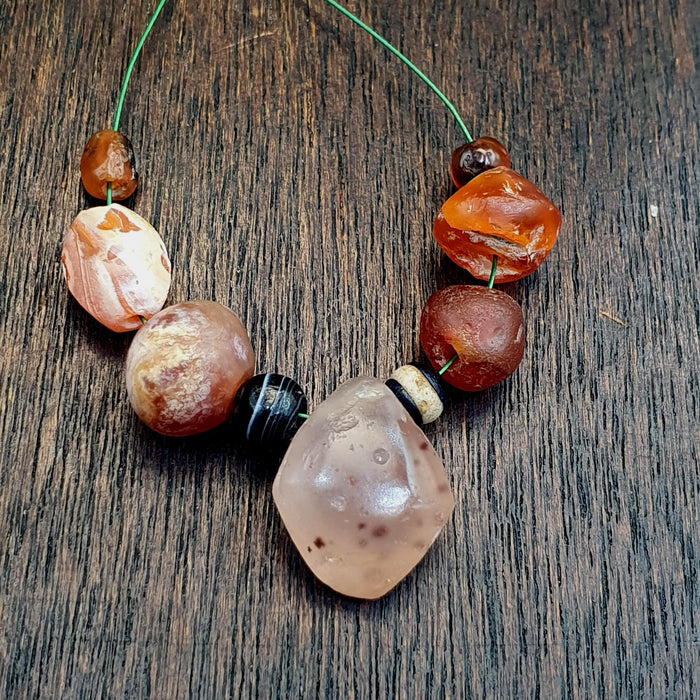 Antique African and Yemeni Carnelian Agate Bead Bracelet: Rare Traded Beads, Mali