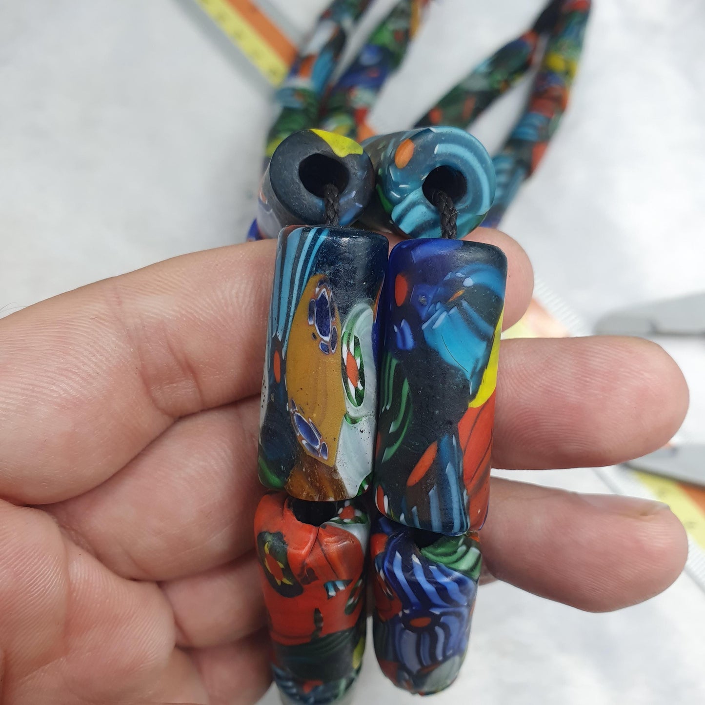 Venetian Style Millefiori Glass Cylinder Beads - Multicolor Mosaic Tube Beads