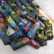 Glass Cylinder Beads, Venetian Inspired Millefiori Tube, Floral Mosaic Pattern | Murano-Style | 14x32mm, 15x34mm