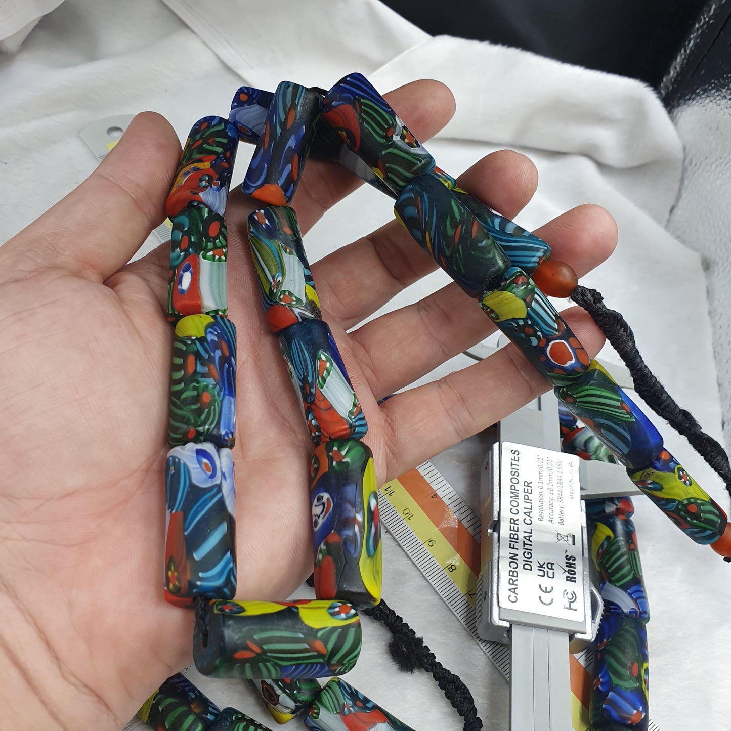Venetian Style Millefiori Glass Cylinder Beads Strand - Multicolor Mosaic Tube Beads