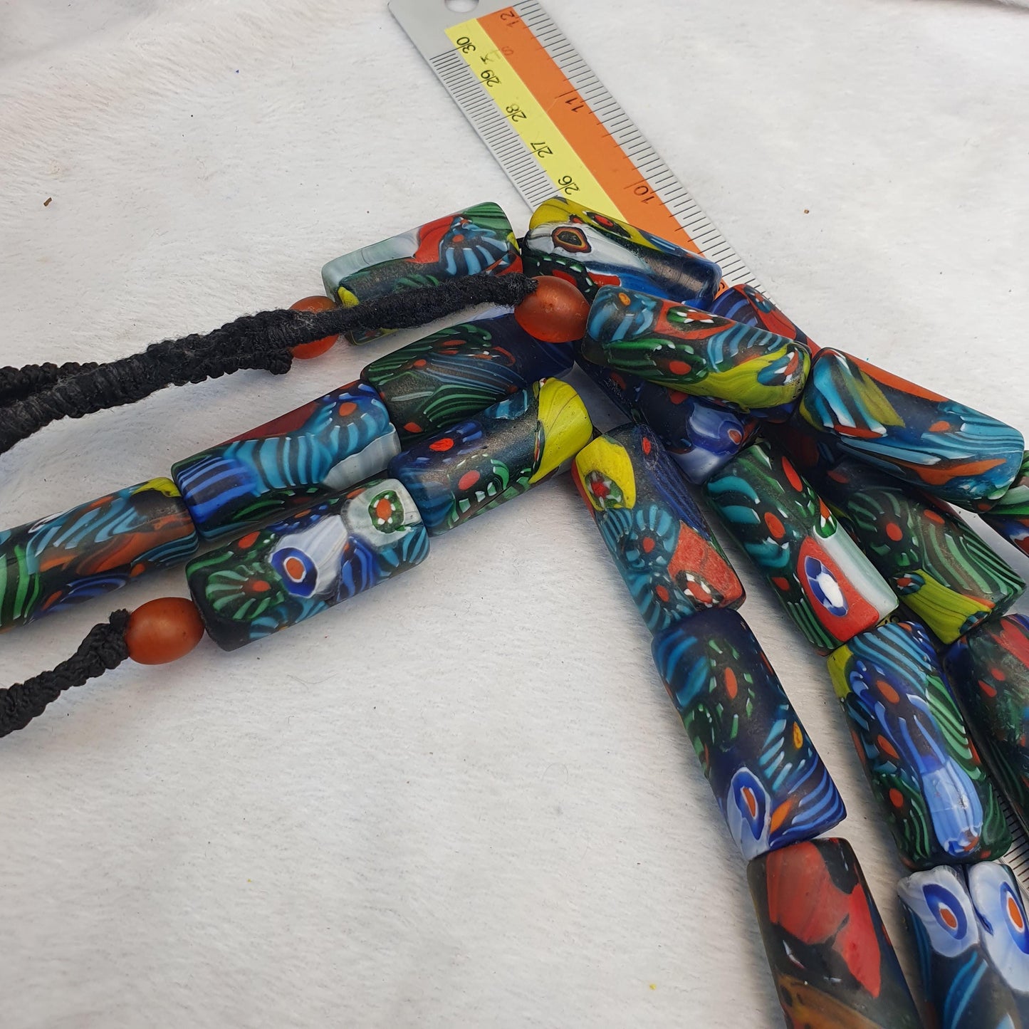 Venetian Style Millefiori Glass Cylinder Beads Strand - Multicolor Mosaic Tube Beads