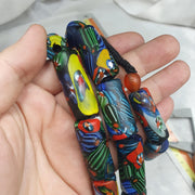 Glass Cylinder Beads, Venetian Inspired Millefiori Strand - Murano-Style Mosaic Tube | 14x32mm, 15x34mm