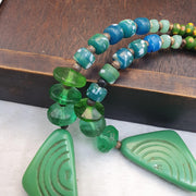 Rare Antique African Trade Bead Necklace Green Carved Glass Statement Necklace | Handcrafted Ethnic Tribal Jewelry Collectibles