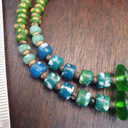 Rare Antique African Trade Bead Necklace Green Carved Glass Statement Necklace | Handcrafted Ethnic Tribal Jewelry Collectibles
