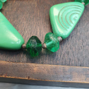 Rare Antique African Trade Bead Necklace Green Carved Glass Statement Necklace | Handcrafted Ethnic Tribal Jewelry Collectibles