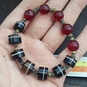 Antique Yemeni Agate, Glass Trade Bracelet - Banded Striping, Brass Spacers, Stretch Fit, Tribal Collectible