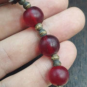 Antique Yemeni Agate, Glass Trade Bracelet - Banded Striping, Brass Spacers, Stretch Fit, Tribal Collectible