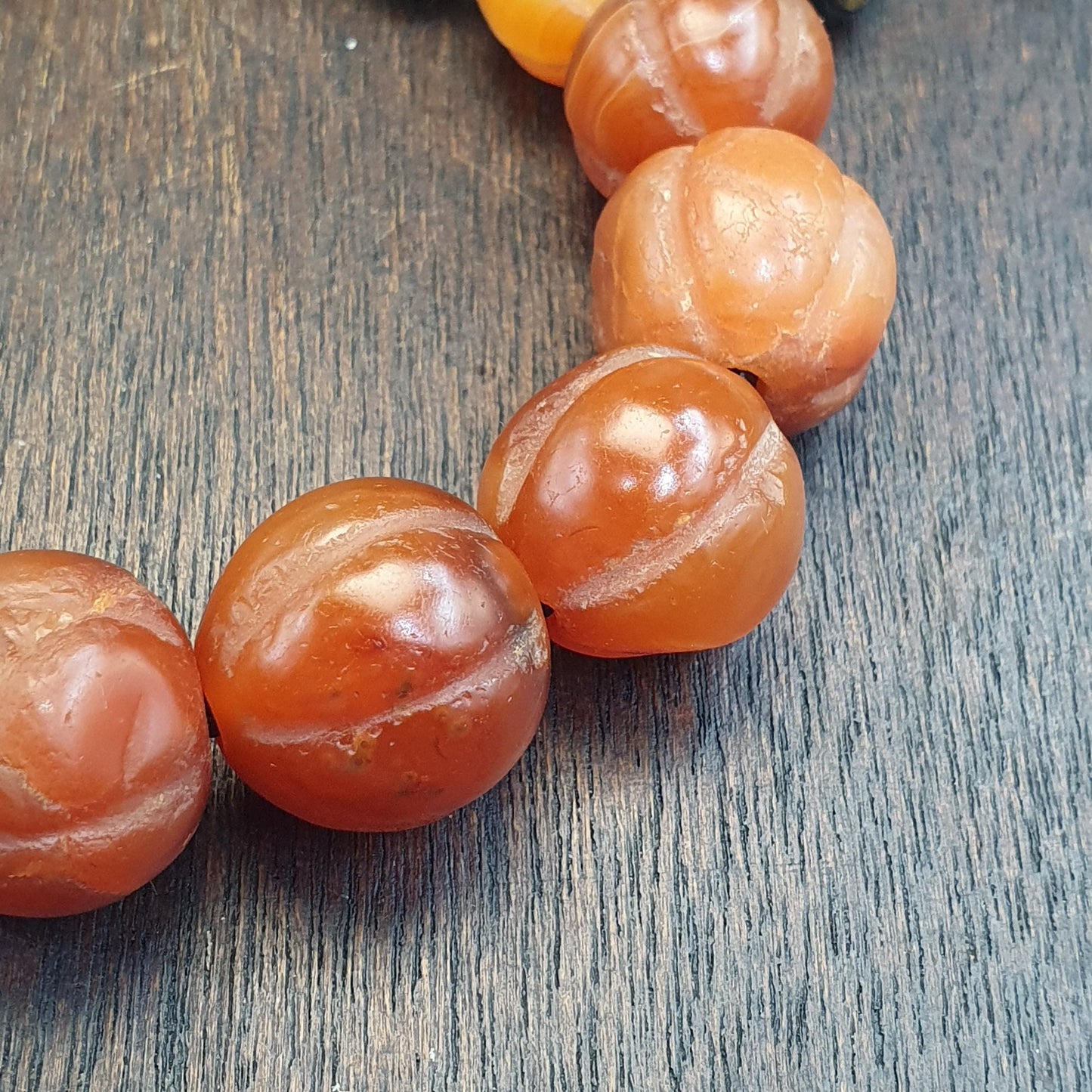 Antique Tibetan carnelian agate beads melon shape beaded Bracelet 18-16mm